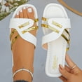 thumbnail image 5 of Wensltd Women Beach Sandals Comfortable Wide Width Summer Vacation Metal Buckle Sandals Flat Daily Casual Wear White, 5 of 9