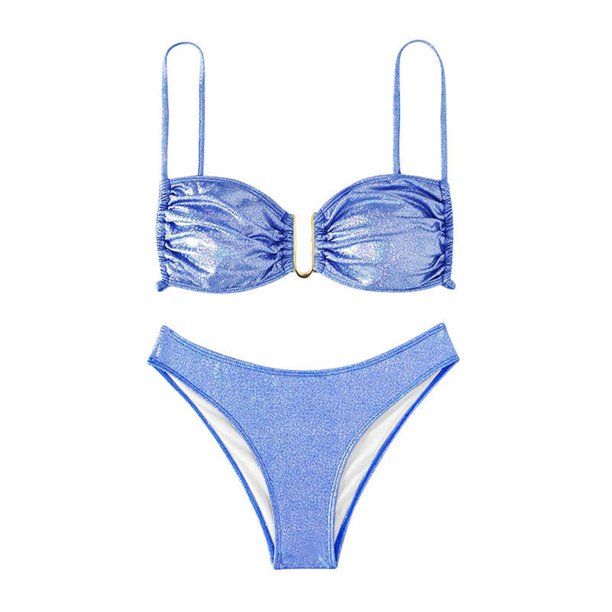 Gibobby Conjunto de Bikini para Mujer Bikini de cintura alta para mujer, diseño en forma de U, conjunto de Bikini con cordones, traje de baño, ropa inter(Azul,X-CH)