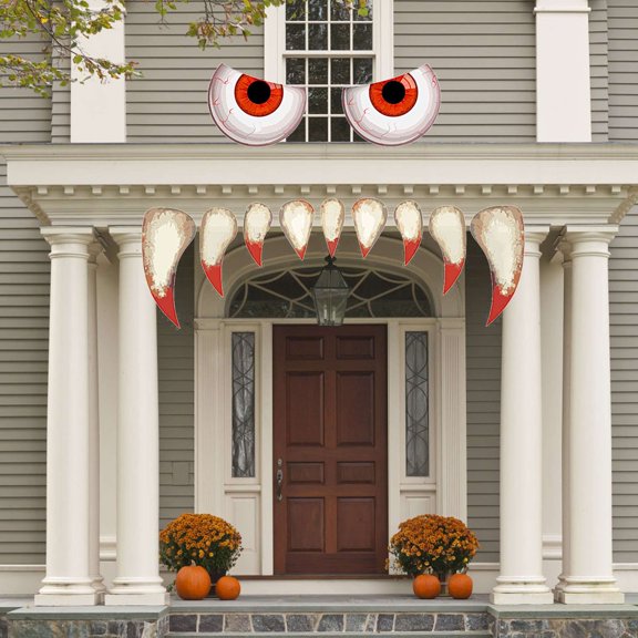 Luxtrada Halloween Monster Face Decorations Outdoor, Large Eyes Fangs Halloween Garage Door Decorations Archway Door Window Car Halloween Party Decorations