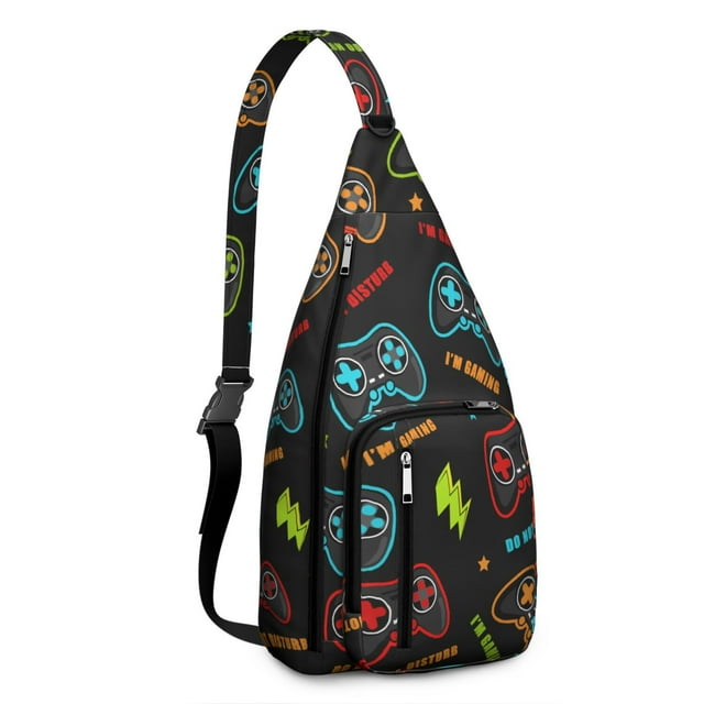 Gaming Controller Print Sling Bag - Cool Retro Joystick Pattern Crossbody Backpack for Gamers, Water-Resistant Shoulder Pack (Colorful Graffiti Design, Lightweight & Durable)