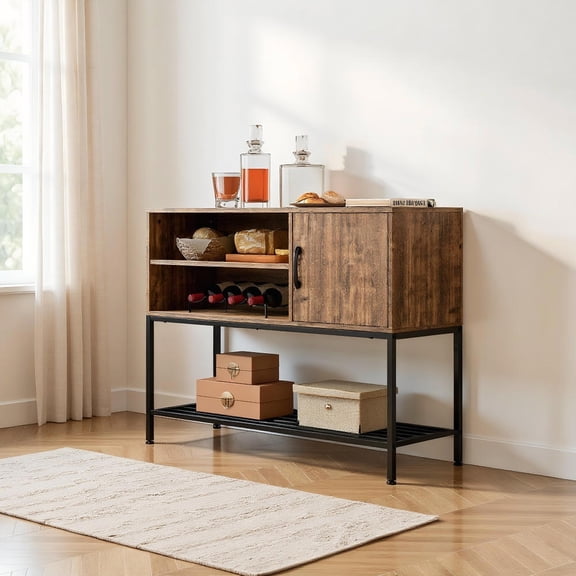 Yardi Yard Coffee Bar Cabinet, Buffet Sideboard with Power Outlets and USB Ports, Cabinet for Indoor as Kitchen, Living Room, Rustic Brown