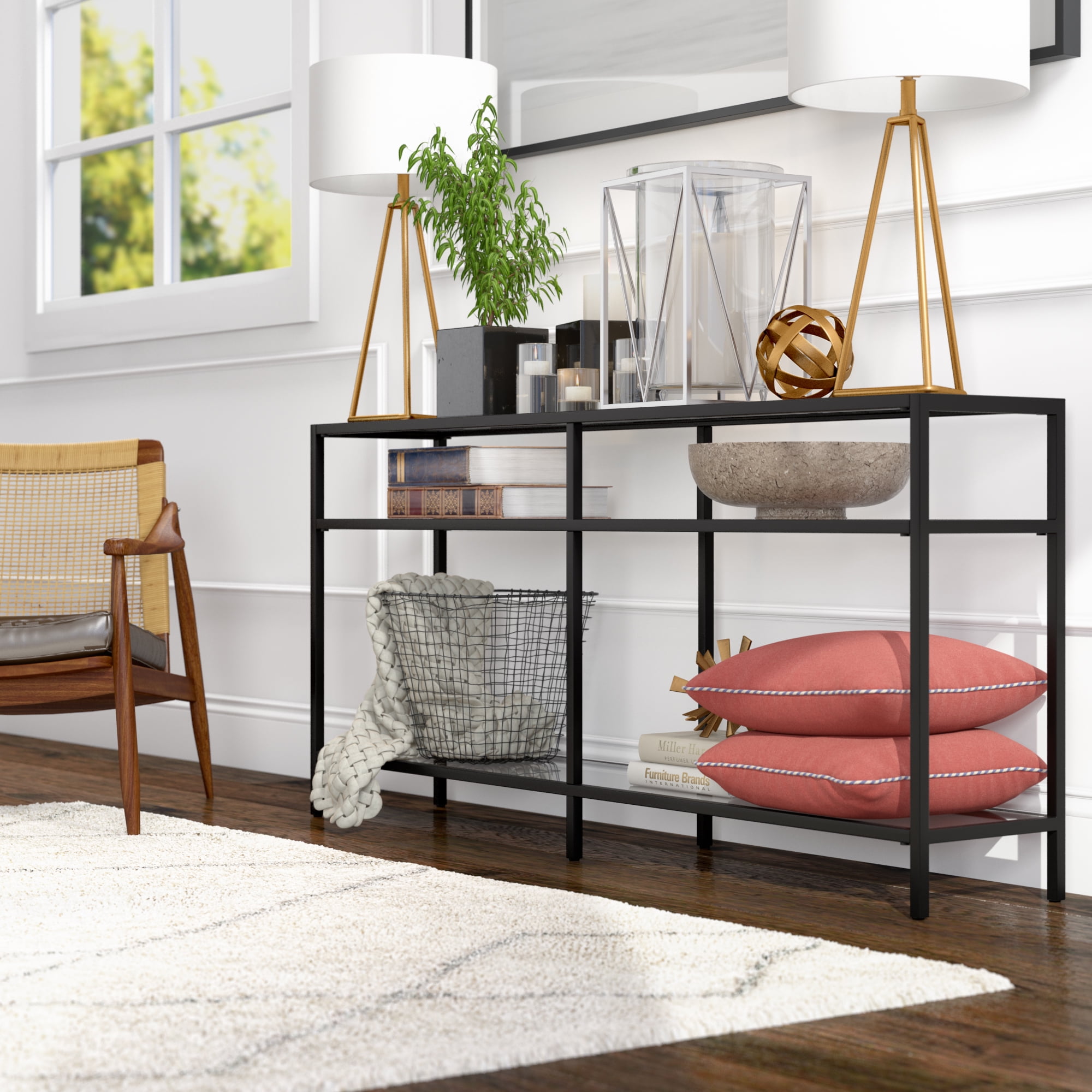 Evelyn&Zoe Sivil 64" Wide Rectangular Console Table, Blackened Bronze
