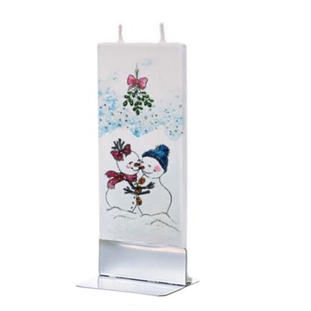 Flat Havdalah Candle - Flatyz Handmade Twin Wick Thin Flat Candle - Snowman Under Mistletoe