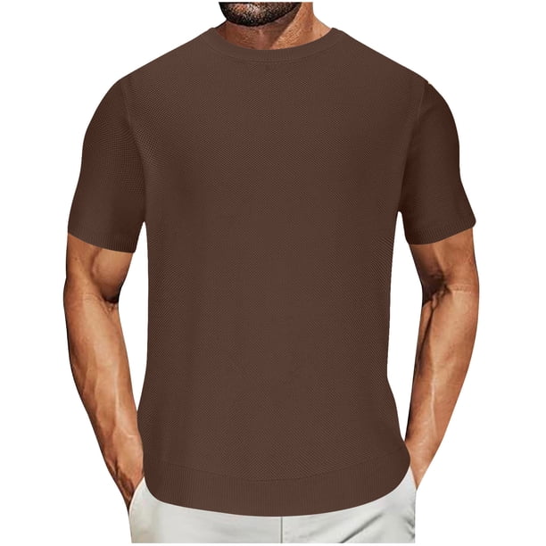 Camisetas de Algodón de los Hombres Verano Nueva de Punto Cuello Redondo Color Sólido Manga Corta Camiseta Casual de Moda