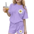 thumbnail image 2 of Tween Girls’ Summer Outfit, Big Kids’ Short Sleeve T-Shirt and Shorts Two-Piece Casual Set Purple 5-6Years, 2 of 7