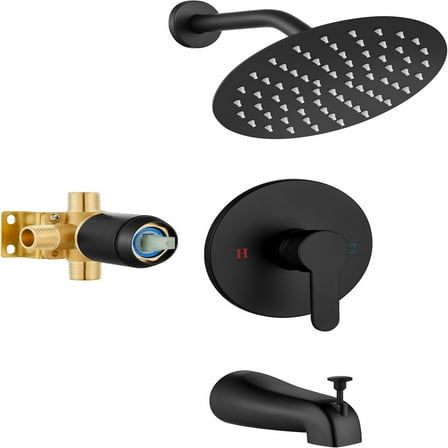 Bathroom Tub Shower Faucet Set Shower Head and Handle Set Bathtub Faucet Set Complete with Rough-in Valve Trim Kit with 8 Inch Round Shower Head, Matte Black