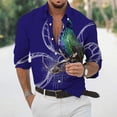 thumbnail image 4 of Camisas casuales holgadas con estampado de pájaros de manga larga para hombres y mujeres, blusas de calle de gran tamaño para uso diario, camisetas vintage de manga larga con solapa, 4 of 5
