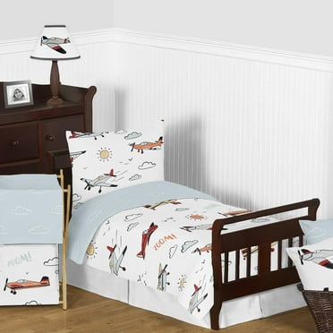 Sweet Jojo Designs Airplane Red Blue and White Toddler Bed Comforter 5 Piece Bedding Set