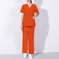 thumbnail image 2 of BiZtdJrK Medical Scrub for Women Soft Stretch Scrubs Set V Neck Short Sleeve Tops and Pants Two Piece Outfits with Pockets Orange XXL, 2 of 8