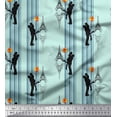 thumbnail image 1 of Soimoi Green Rayon Fabric Stripes & Eiffel Tower Love Printed Fabric 1 Yard 56 Inch Wide, 1 of 3