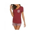 thumbnail image 3 of Women Summer Pajamas Set Striped V-neck Short Sleeve Shorts Two-piece Suit Home Service Tracksuit, 3 of 5
