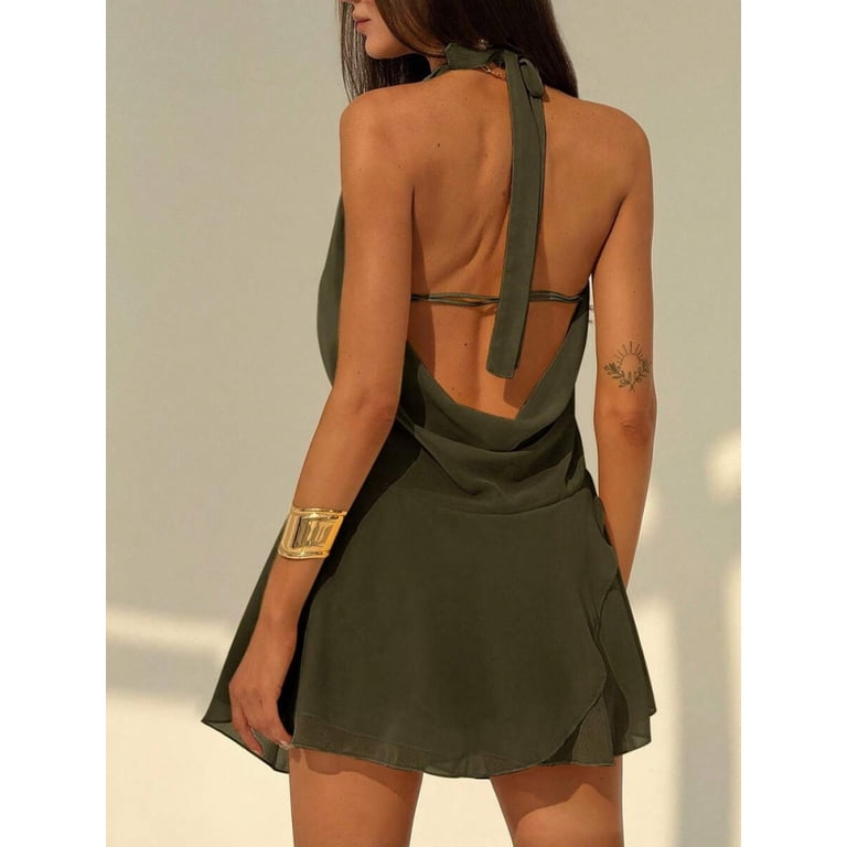 backless halter draped dress MONOT main image 0