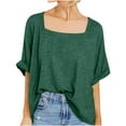 thumbnail image 1 of Erwazi T-Shirts d'Été Surdimensionnés pour Femmes à Encolure Carrée, Manches Courtes, Fluides, Décontractés, Coupe Ample, 1 of 7
