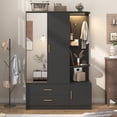 thumbnail image 7 of Blotout 2 Door Armoire Wardrobe Closet with Mirror & Sensor Lights, 71'' Large Wardrobe Armoire with 2 Drawers & Shelves, Modern Wooden Armoire Storage with Hanging Rod for Bedroom, Black, 7 of 7