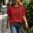 thumbnail image 5 of TGSLY Fringe Trim Linen Tops for Women Lightweight Soft Crew Neck Solid Color T-Shirt Relaxed Fit Dressy Casual Short Sleeve Blouses M, 5 of 9