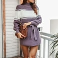 thumbnail image 2 of Womens High Neck Knit Sweater Dress Belt Sexy Casual Striped Mini Dresses Long Sleeve Comfy Stretchy Knitwear, 2 of 6