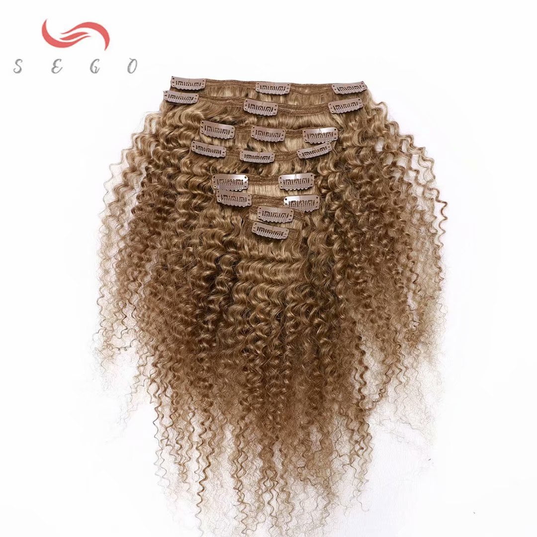 SEGO Kinky Curly Clip in Real Human Hair Extensions Double Weft Remy Full Head Thick Hair Extensions for Women