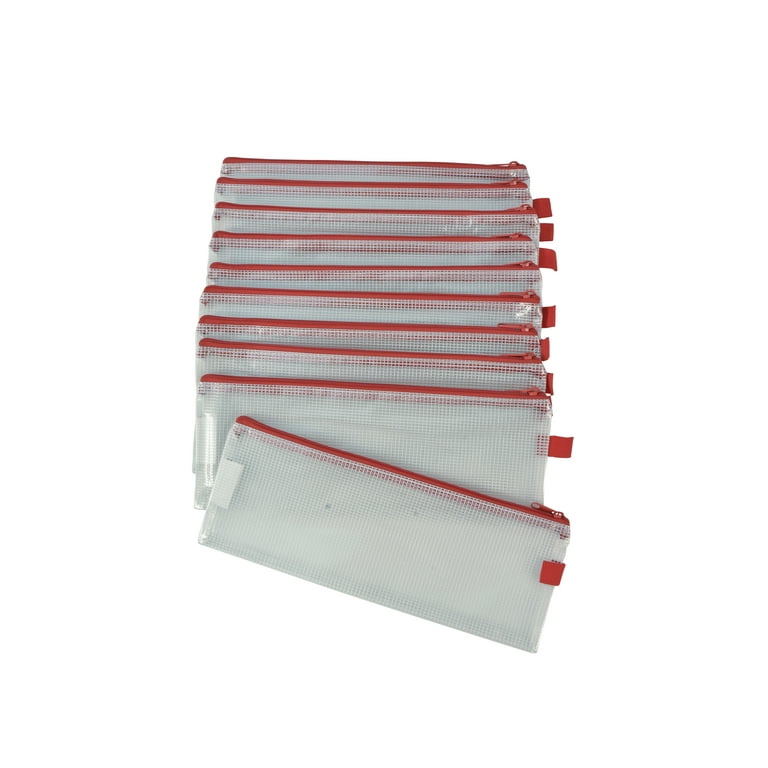 Sax Mesh Zippered Bag, 5 x 13 Inches, Clear with Red Trim, Pack of 10