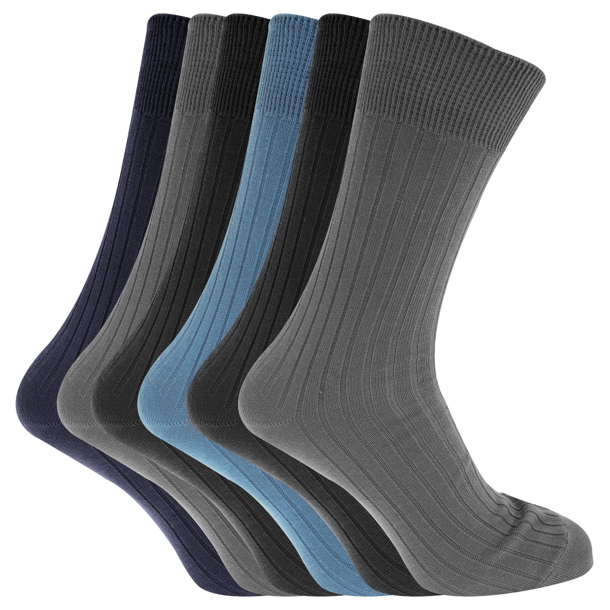 Mens 100 Cotton Ribbed Classic Socks (Pack Of 6)