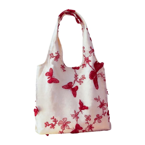 Bolsa de compras reutilizable, bolso de hombro elegante y moderno para mujer, ideal para las vacaciones de primavera. Blanco Rojo