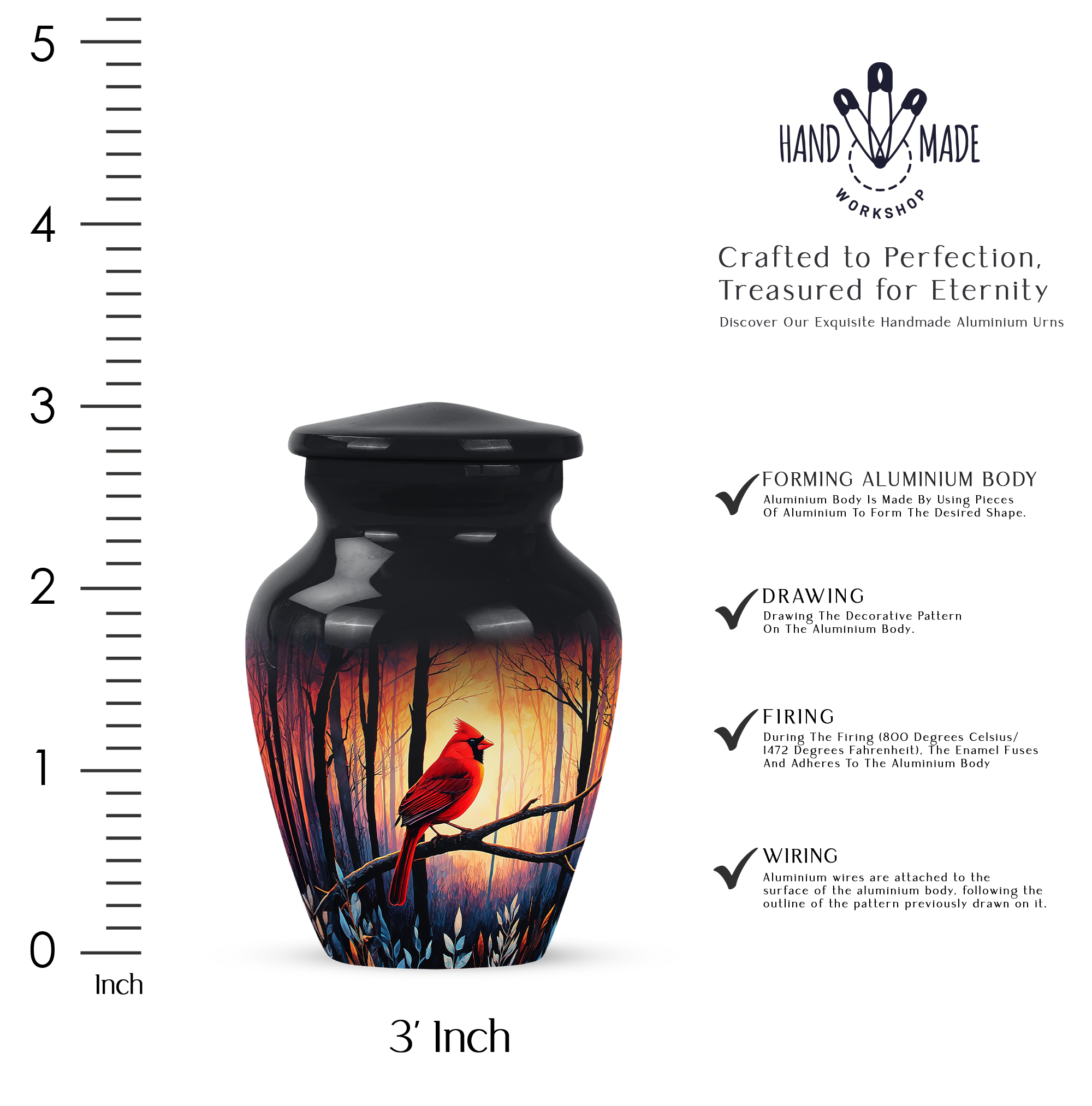 SABURIAL Cardinal Decorative Urns for Ash - Memorial Urns - 3 Inch - Pack of 1 - Cremation Keepsakes for Ashes - Ash Keepsake for Human - Small Urn for Human Ashes