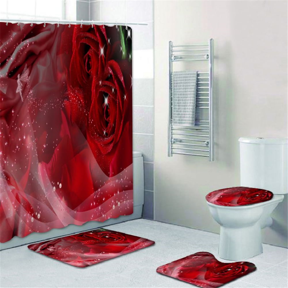 Lipstick And Roses Dew Bathroom Fabric Shower Curtain Set  Butterfly 71Inch 