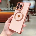 thumbnail image 3 of Magnetic Case for iPhone 16, Women Girls Luxury Plating Cute Love Heart Slim Fit Lightweight Cover Full Camera Lens Protection Compatible with MagSafe Case for iPhone 16, Pink, 3 of 11