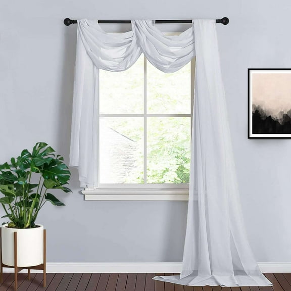 Efavormart 18Ft White Sheer Organza Curtain Panels, Window Scarf Valance Wedding Arch Draping Fabric for Top Table Event Party Home Decor Stair Bow Backdrop Curtain Decoration