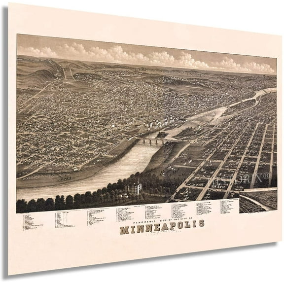 HISTORIX 1879 Minneapolis Minnesota Map Poster