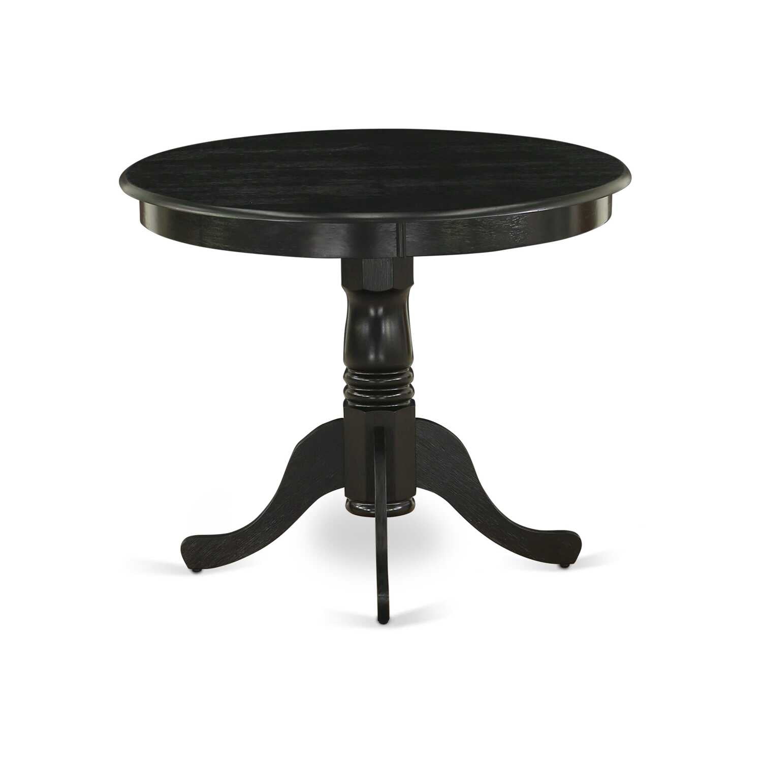 ANT-ABK-TP Antique Dining Table Made of Rubber Wood, 36 Inch Round, Wirebrushed Black Finish