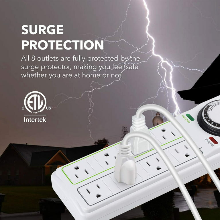 BN-LINK 8 Outlet Surge Protector with 7-Day Digital Timer (4 Outlets Timed,  4 Outlets Always On) - White