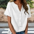 thumbnail image 2 of Women's Linen Inspired V-Neck Buttoned Half-Open Front Fashion Solid Color Short Sleeve T-Shirt Top, 2 of 9