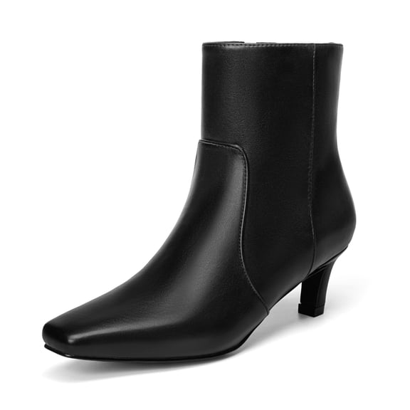 Athlefit Women's Low Heel Square Toe Ankle Boots with Side Zipper