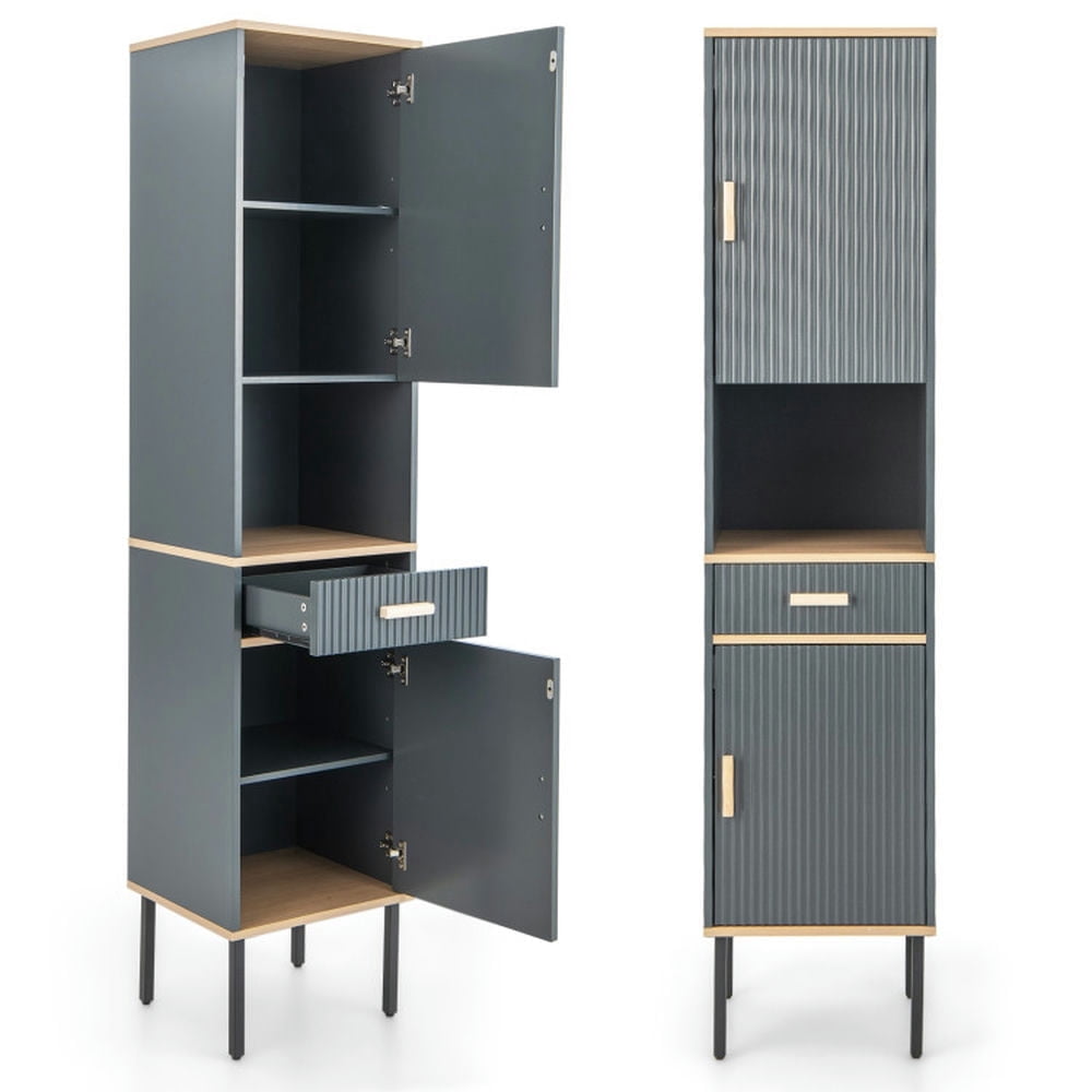 YYAo Bathroom Storage Cabinet, Toilet Storage Cabinet, Free-Standing Bathroom Cabinet Narrow Linen with Doors and Drawer-Gray