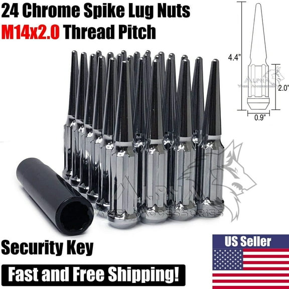 24Pc 14x2 Chrome Spline Spike Lug Nuts For 04-14 Ford F-150 Expedition 14X2.0