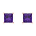 thumbnail image 3 of 0.5 Ct Princess Cut Studs Purple Natural Amethyst 14K Rose Solid Solid Gold Everyday Dainty Earrings Screw Back, 3 of 7