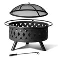 thumbnail image 5 of Spaco 32 Inch Metal Fire Pit with Lifting Ring, Burning Firewood Basin with Rhombus Hole, Fire Pit with Mesh Cover for Outdoor, Black, 5 of 16