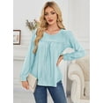 thumbnail image 6 of SWQZVT Long Sleeve Blouses for Women Fall Dressy Eyelet Shirts Tops Ladies 2025 Blue Crew Neck Cute Casual Tee Shirts L, 6 of 7