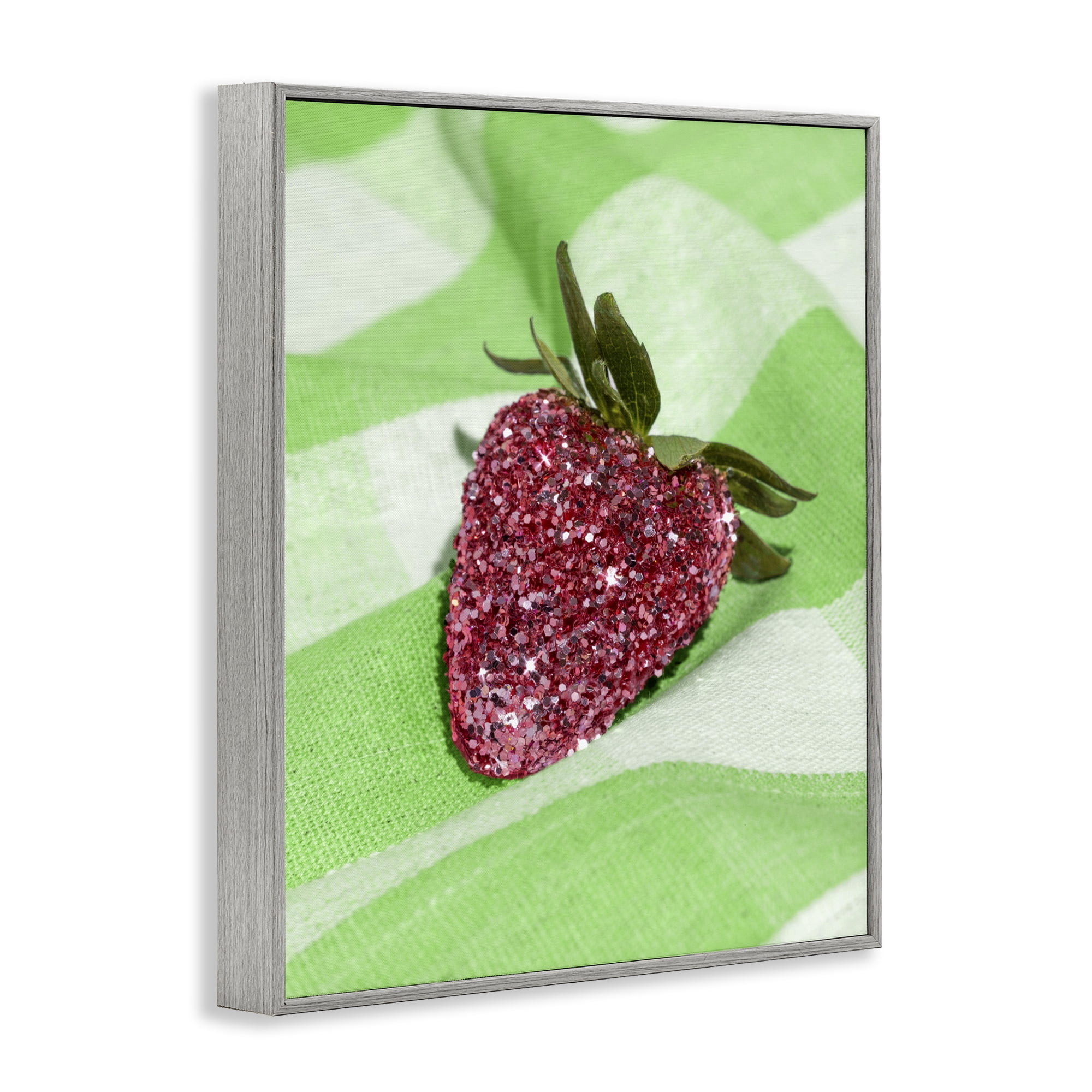 Stupell Industries Glimmer Strawberry on Green Gray Framed Giclee Art, design by LISH Creative