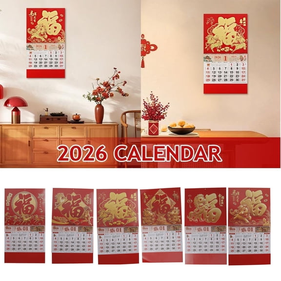 Ycandiee Wall Calendar 2026 The Year of Horse Year, Lunar Calendar 2026 for Chinese New Year Decoration, Home Restaurant Office and Wall Hanging