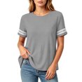thumbnail image 3 of Maplenight Cotton Linen T Shirts for Women Color Block Crew Neck Short Sleeve Tees Casual Weekend Lightweight Shirts, 3 of 5