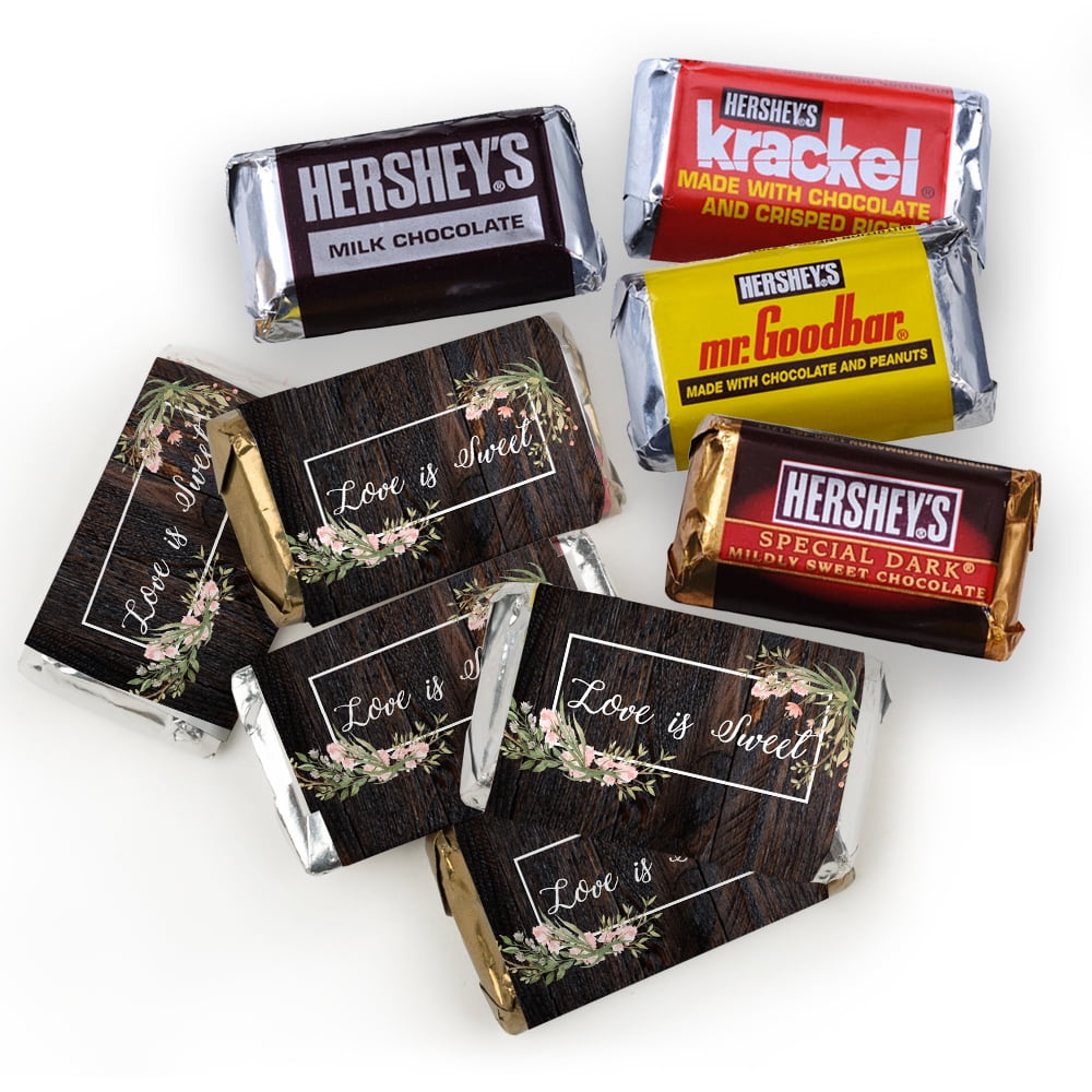 100ct Wedding Favors for Guests Wrappers for Hershey Miniatures Candy, Bridal Shower Favors for Guests, Rustic Design (100 Wrappers) - Love is Sweet - Candy Not Included