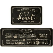 Black Cooking Sets Kitchen Mats Set of 2, Seasonal The Kitchen is The Heart of The Home Holiday Party Low-Profile Floor Mat for Home Kitchen - 17x29 and 17x47 Inch