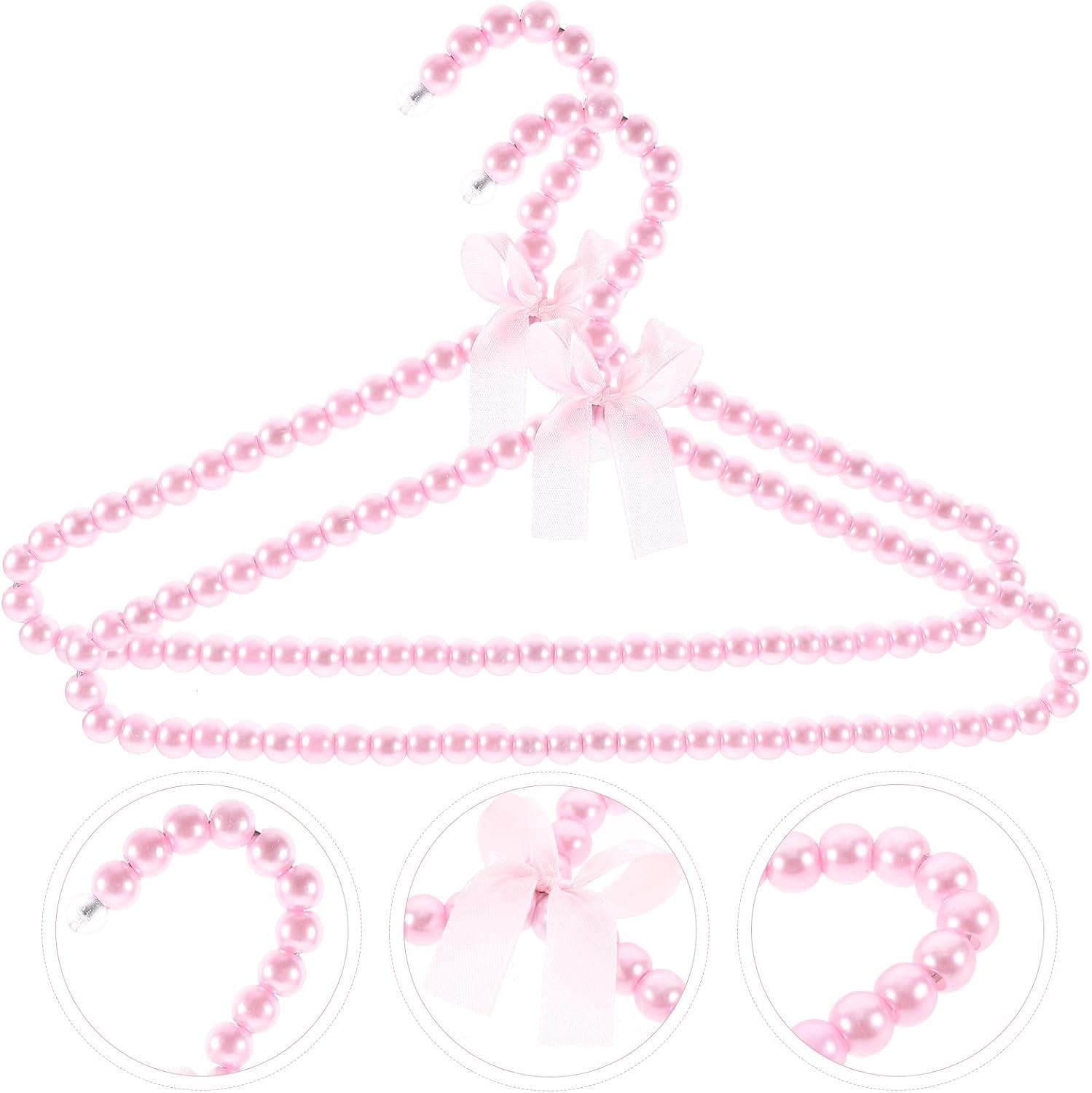 IULAVP 2 Pack Pearl Beaded Hangers for Kids, 11.8 x 7.5 Inch Plastic Baby Clothes Hangers with Bow, Non Slip Toddler Nursery Closet Organizer for Girl Dress, Dog Pet Apparel (Pink)