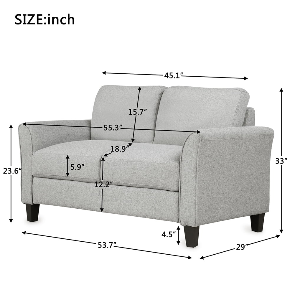 Kadyn Mid-Century Modern Loveseat Sofa, 2 Seater Sofa, Living Room Sofa for Home, Office, Light Gray