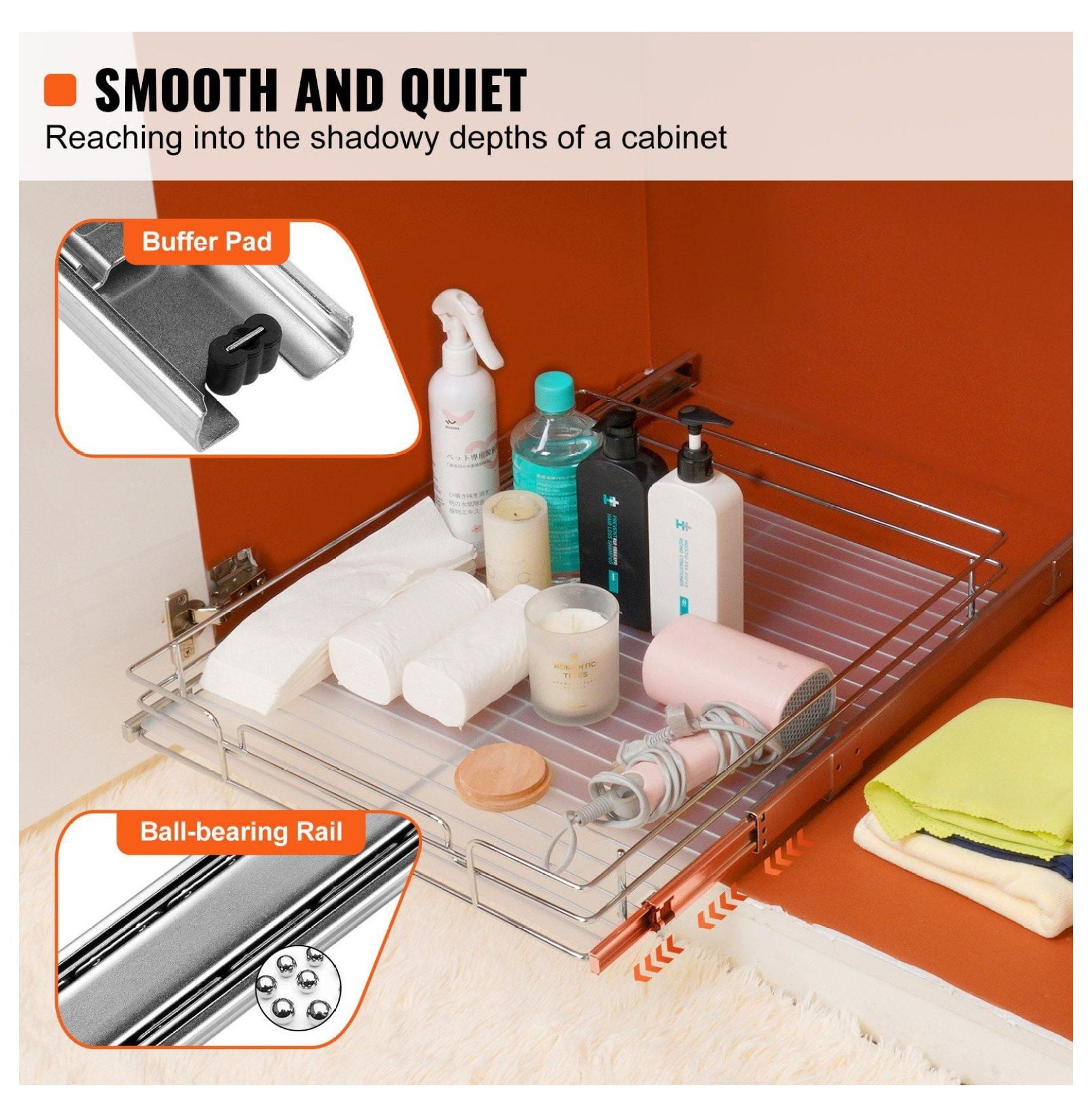 Slide Out Cabinet Organizer 14x21 inch, Pantry Shelves for Kitchen Cabinets, Heavy Duty Roll Out Drawers - Plated Steel, Under Sink Storage