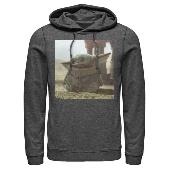 Men's Star Wars: The Mandalorian The Child Square Frame  Pull Over Hoodie Charcoal Heather 3X Large