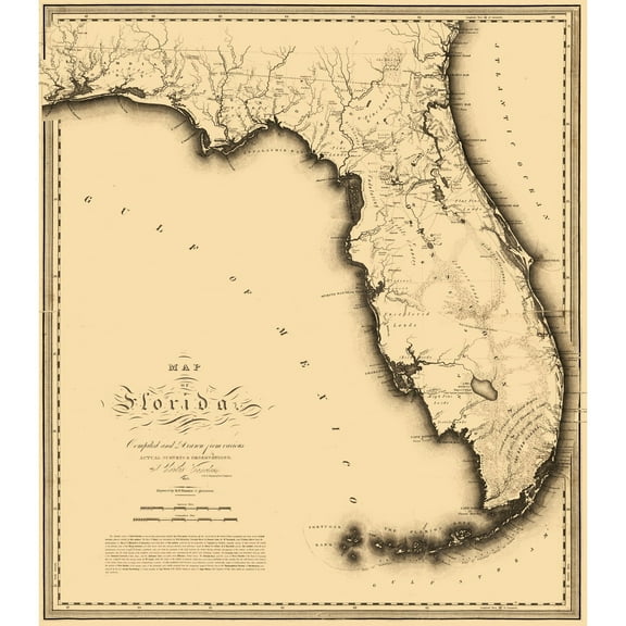 Historic State Map - Florida - Tanner 1823 - 23 x 26.26 - Vintage Wall Art