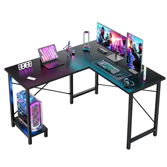 JIOABL 50" L-Shaped Corner Gaming Desk with Reversible CPU Stand, Waterproof Desktop & Metal Frame, Black