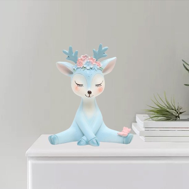 Estatua de ciervo nórdico, estatuilla de animales, decoración para tartas, coche, TV, gabinete, oficina, decoración para fiestas, manualidades, E azul Macarena Figuras de ciervos
